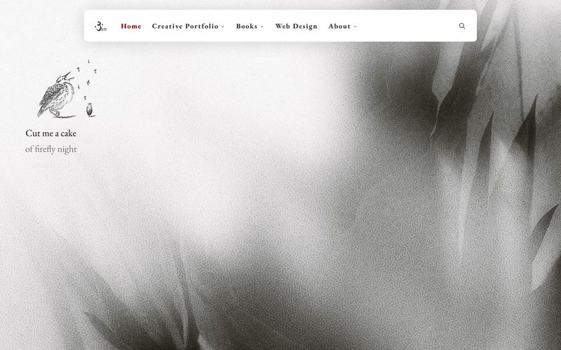 The bbben.org home page — a pen-and-ink meadowlark singing over a soft grey field, with the line &ldquo;Cut me a cake of firefly night.&rdquo;